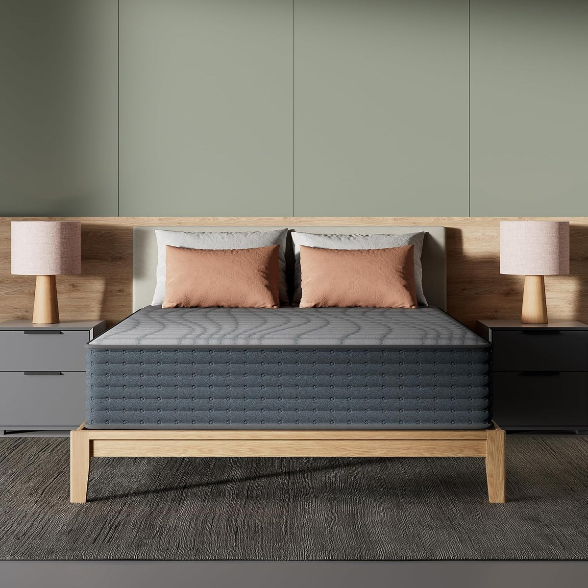 Signature Design by Ashley Hybrid Mattress in a Box, Medium Firm King Size | 900 wrapped coils and charcoal-infused gel foam, Water-resistant nano-treated protective cover, Gray 1200 Hybrid