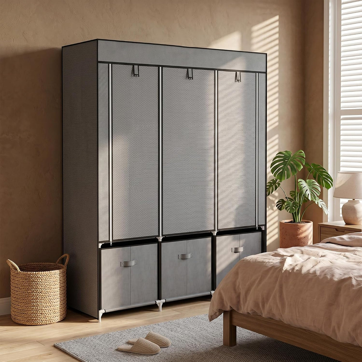 HOMCOM Fabric Wardrobe for Bedroom 5 Shelves 3 Fabric Drawers Dark Grey