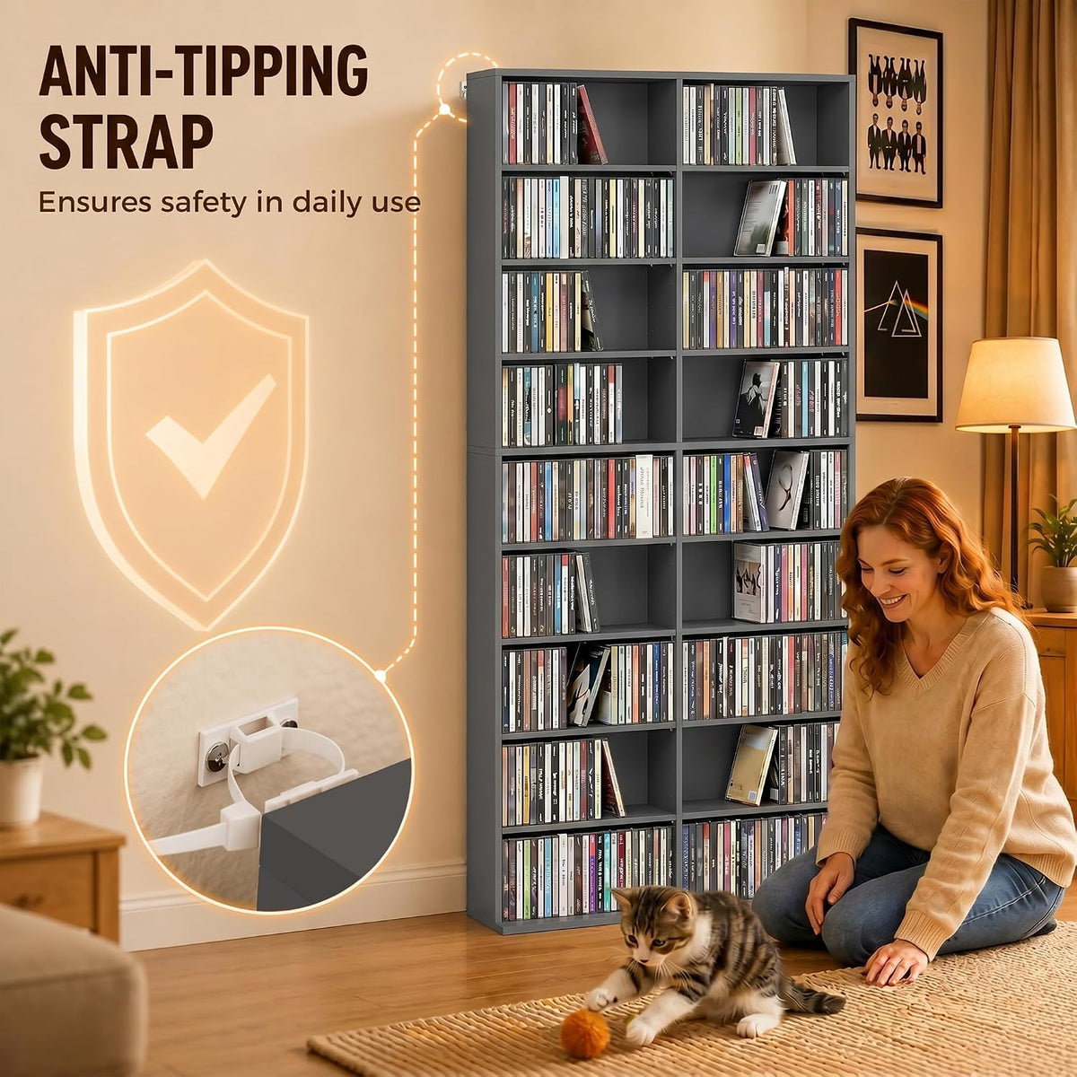HOMCOM 640 CD/360 DVD Storage Unit, Blu-ray Media Storage Shelf, Grey