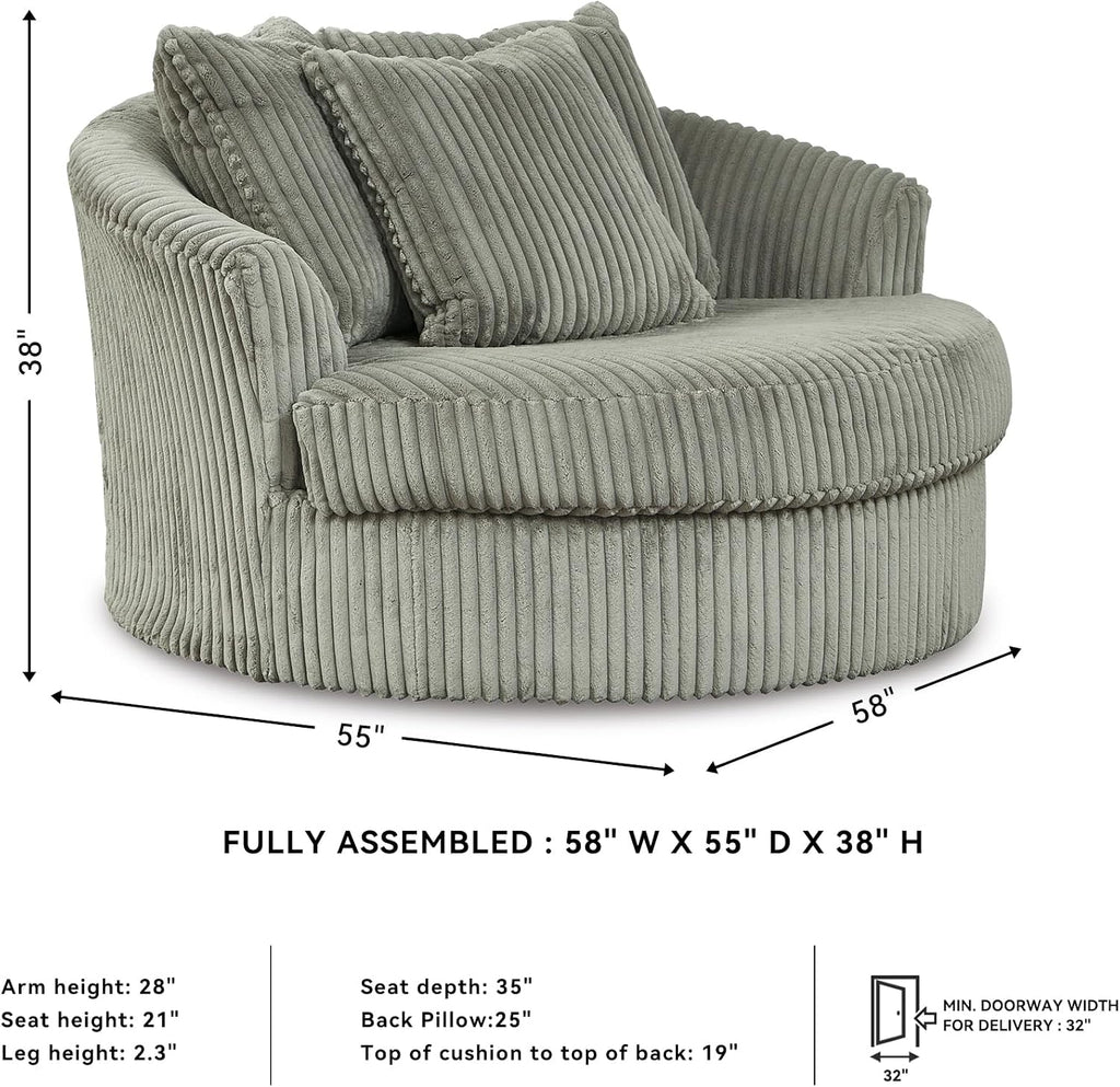 Signature Design by Ashley Lindyn Oversized Round Swivel Accent Chair, Fog | Plush textured cord upholstery, Sag-resistant platform foundation, Reversible seat cushion, No assembly required