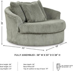 Signature Design by Ashley Lindyn Oversized Round Swivel Accent Chair, Fog | Plush textured cord upholstery, Sag-resistant platform foundation, Reversible seat cushion, No assembly required