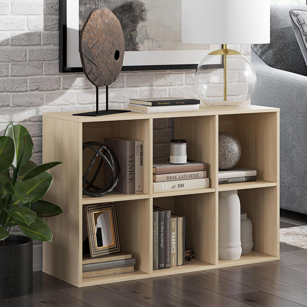 Signature Design by Ashley Piperton 6 Cube Storage Organizer, Cubby Shelf | Durable engineered wood with natural ash grain, Fits standard 10.5-inch bins, Versatile hybrid closed and open back design
