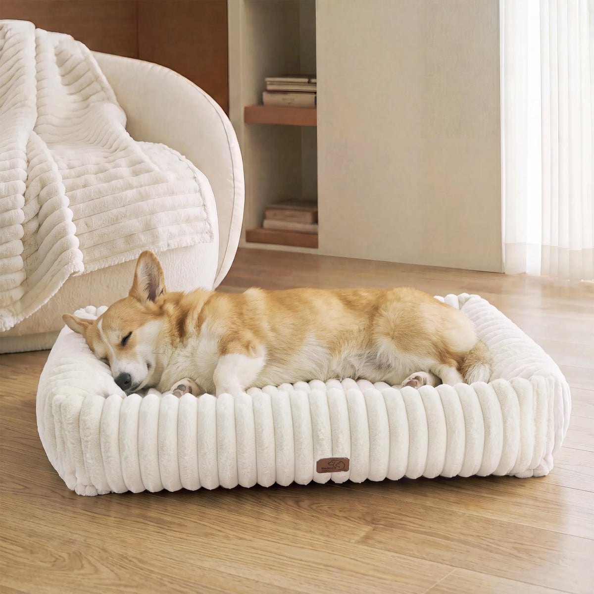Bedsure ComfyFleece® Cute Dog Beds Large Sized Dog Washable，36in Cream