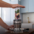 Ninja Nutri-Plus Personal Blender, 900PW, (3) 20oz Cups, Silver, BN301 | 900-peak-watt push-to-blend motor for smoothies & sauces. (3) 20-oz cups, 2 spout lids & storage lid. Dishwasher safe.