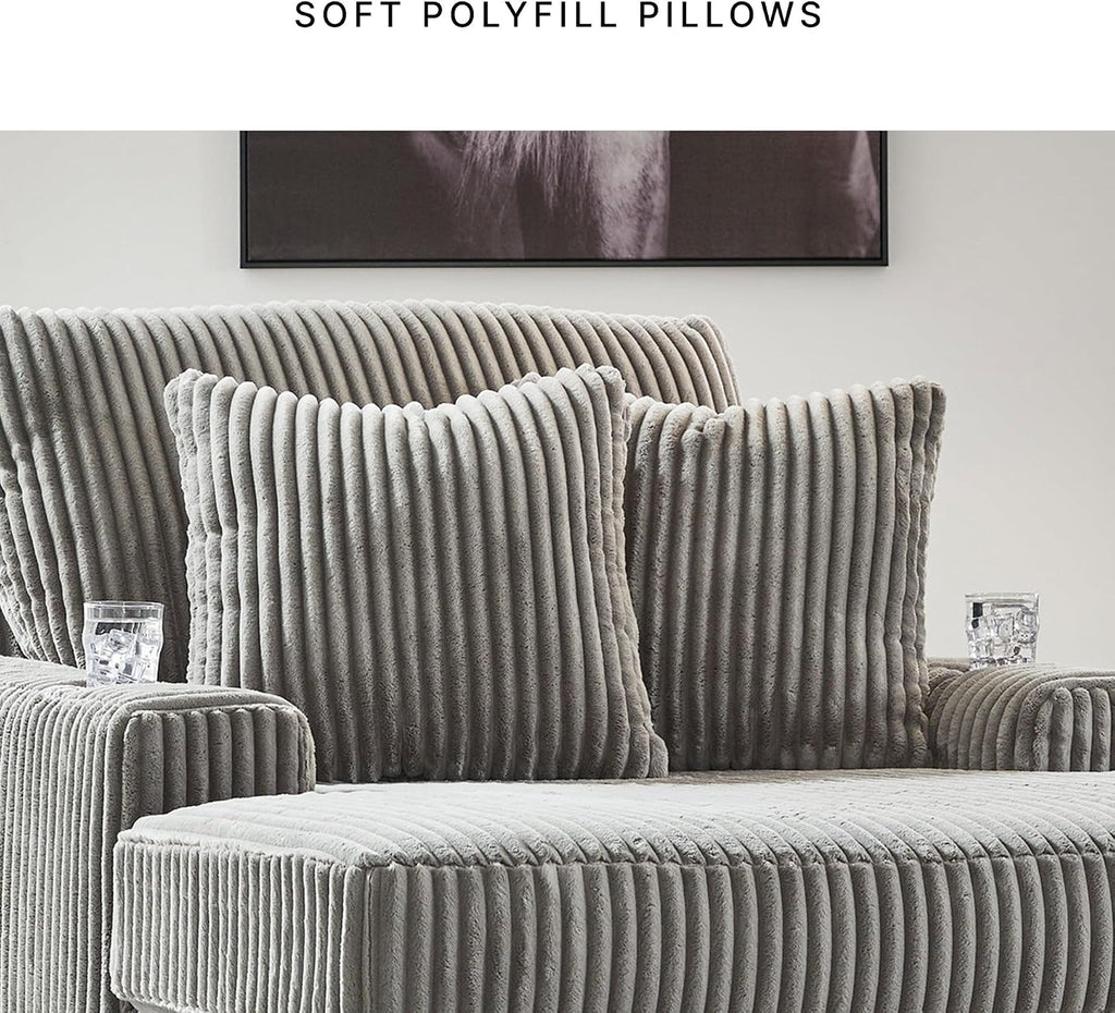 Signature Design by Ashley Lindyn Oversized Round Swivel Accent Chair, Fog | Plush textured cord upholstery, Sag-resistant platform foundation, Reversible seat cushion, No assembly required