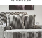 Signature Design by Ashley Lindyn Oversized Round Swivel Accent Chair, Fog | Plush textured cord upholstery, Sag-resistant platform foundation, Reversible seat cushion, No assembly required