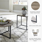 Signature Design by Ashley 3-Piece Living Room Coffee and End Table Set | Round coffee and square end tables, Laminate engineered wood, Dark metallic frames, Contemporary style, Wadeworth Series