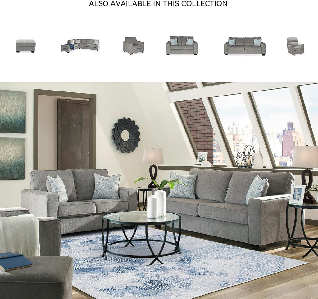 Signature Design by Ashley Altari Rectangular Accent Ottoman, Light Gray | Plush 100% polyester chenille fabric, Sturdy reinforced frame, Versatile seating and footrest, Fits 32 in doorways