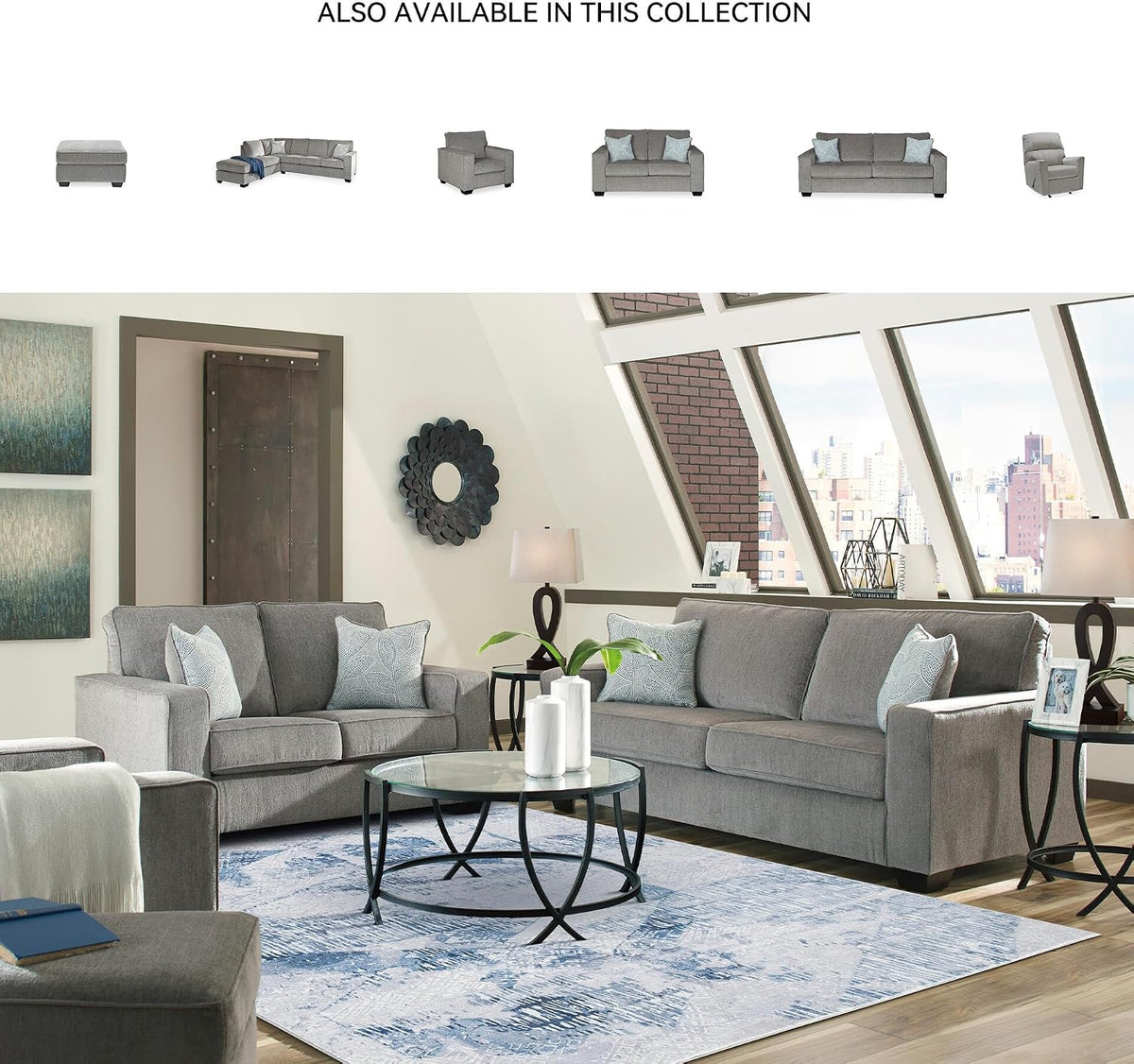 Signature Design by Ashley Altari Rectangular Accent Ottoman, Light Gray | Plush 100% polyester chenille fabric, Sturdy reinforced frame, Versatile seating and footrest, Fits 32 in doorways