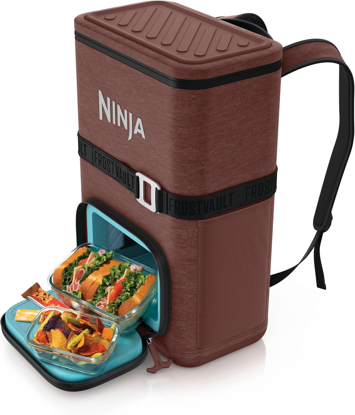Ninja FrostVault™ Go Soft Backpack Cooler, Dry Storage, Canyon Red | Ninja FrostVault Go soft cooler, stays cool for hours with a leakproof, easy-access lid, and carries like a backpack
