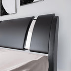 Allewie Queen Bed Frame with Iron Piece Decor, Faux Leather, Black