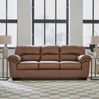 Signature Design by Ashley Caramel Faux Leather Sofa, No Assembly Required | Anti-sag platform deck, Caramel 98% polyester and 2% PU blend, Contemporary 3-seater design, Walker Point Series