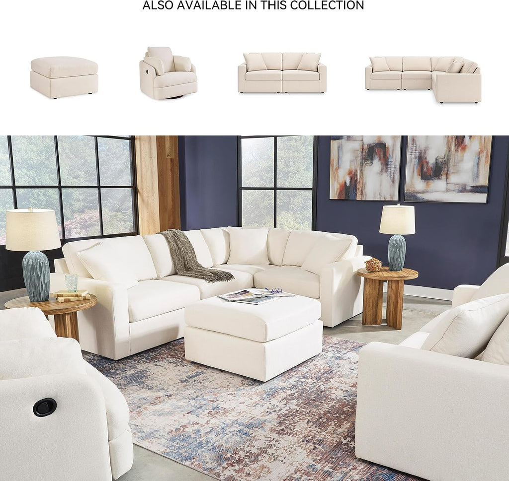 Signature Design by Ashley Modmax Square Oversized Accent Ottoman, Oyster | Stain-resistant Next-Gen Nuvella polyester, Durable reinforced frame, 32-inch square design for coffee table use