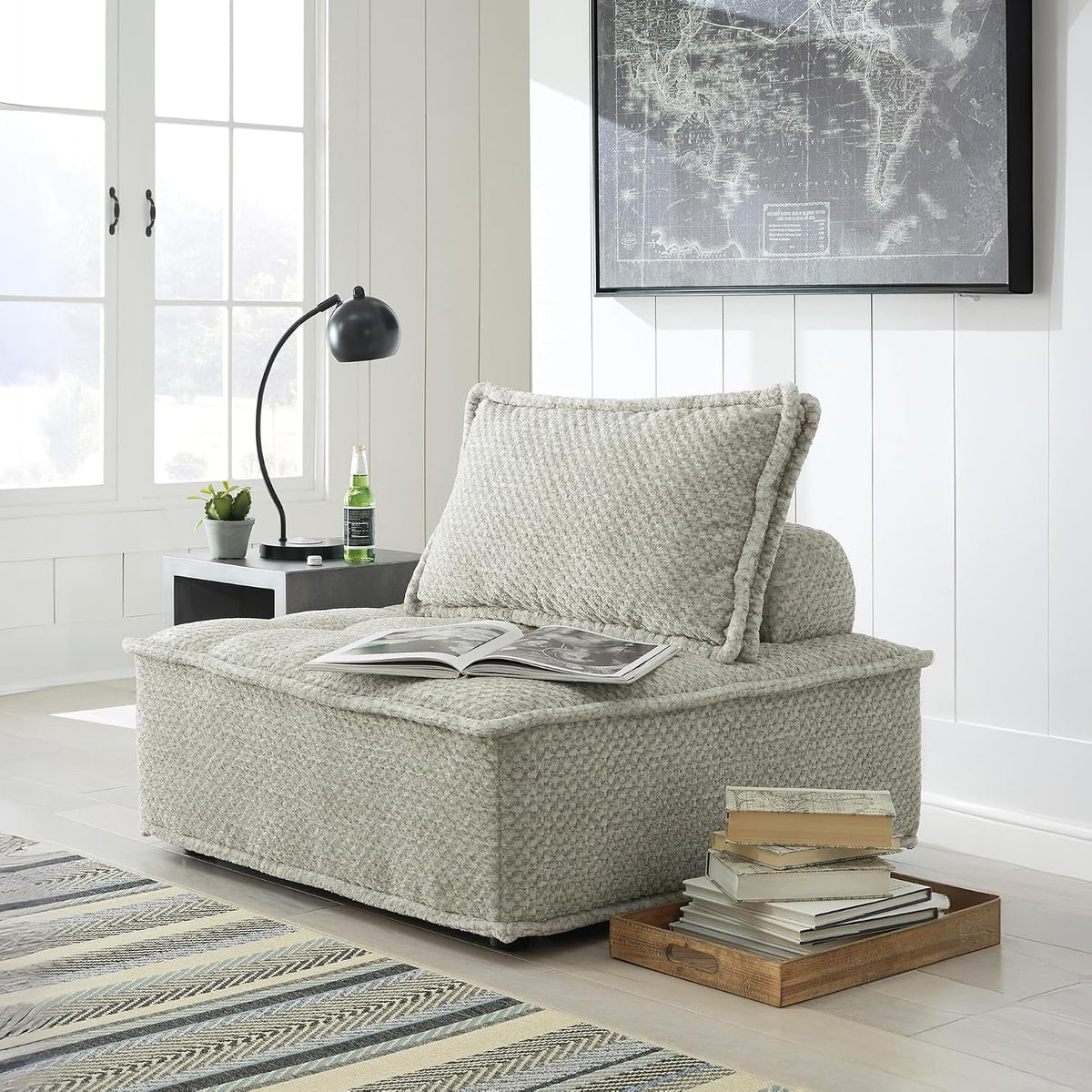 Signature Design by Ashley Oversized Armless Accent Chair, Taupe | Checkered polyester upholstery, Wood and engineered wood frame, Included bolster and toss pillows, Bales Series