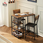 HOMCOM 3 Piece Breakfast Bar Table Set with Stools for 2 Rustic Brown