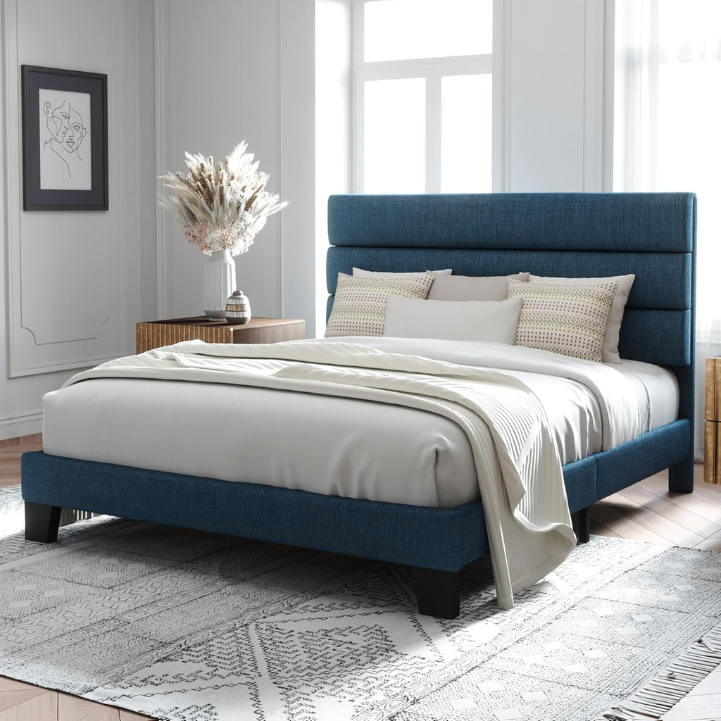 Allewie Queen Size Platform Bed Frame with Fabric Upholstered Headboard