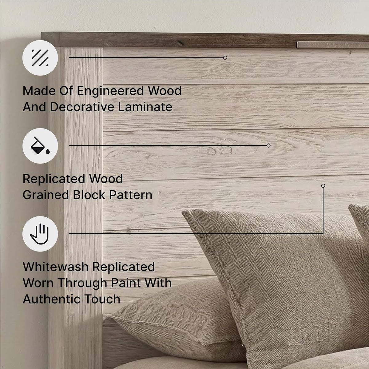 Signature Design by Ashley Willowton Queen Panel Bed Frame, Whitewash | Charming coastal shabby-chic aesthetic, Durable engineered wood construction, Complete headboard footboard and rails