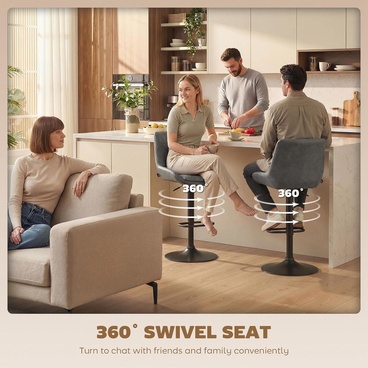 HOMCOM Bar Stools Set of 2 w/ 51x40 cm Wide Seat, Large Base, Dark Grey
