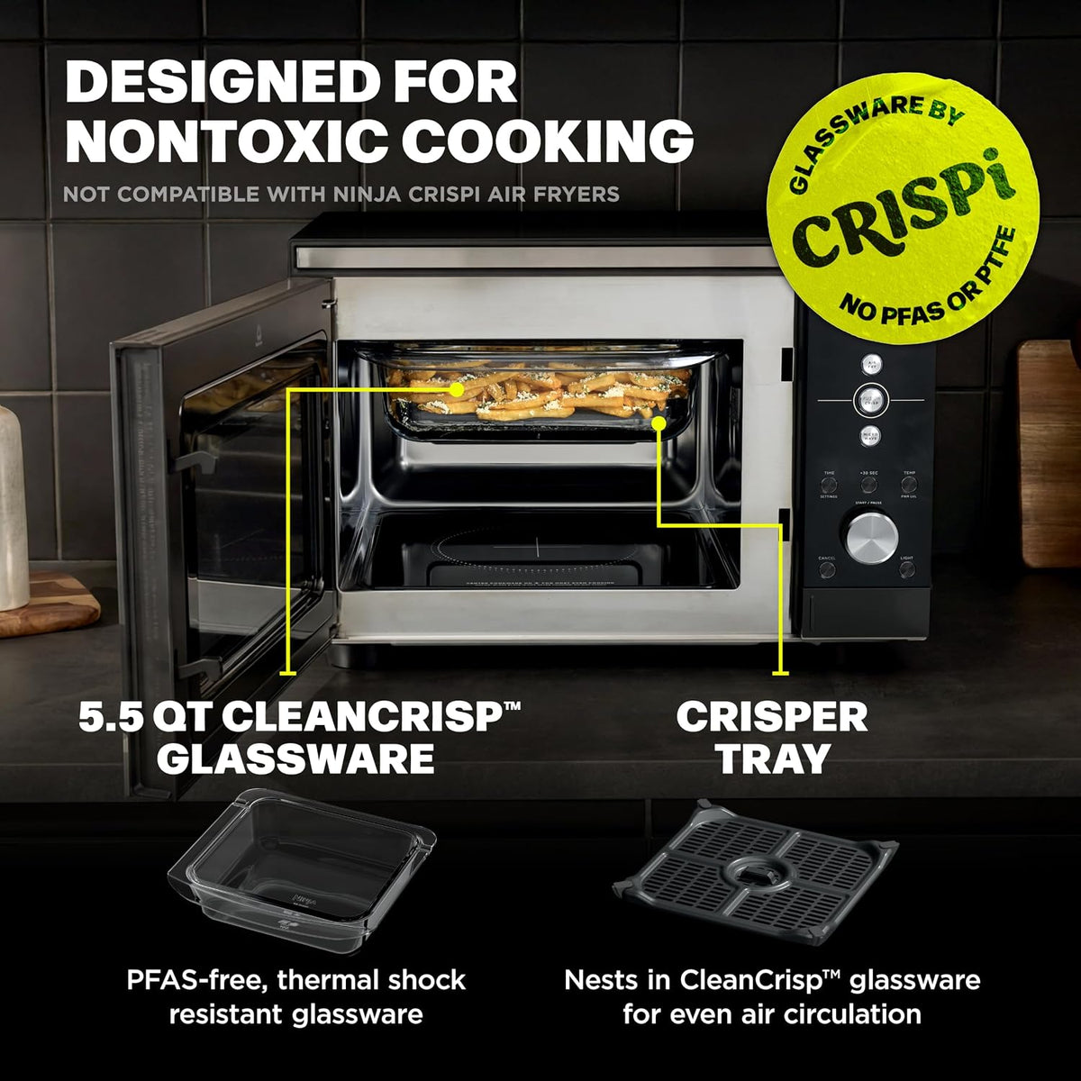 Ninja® Crispi™ Microwave & Air Fryer with FusionCrisp, Black, MW101BK1 | Replaces a countertop microwave and air fryer with 14 functions; Fast 1000W microwave and powerful 1700W Ninja® air fryer.