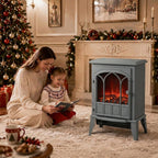 HOMCOM Electric Fireplace Stove, Freestanding Log Burner 1000W/2000W, Grey