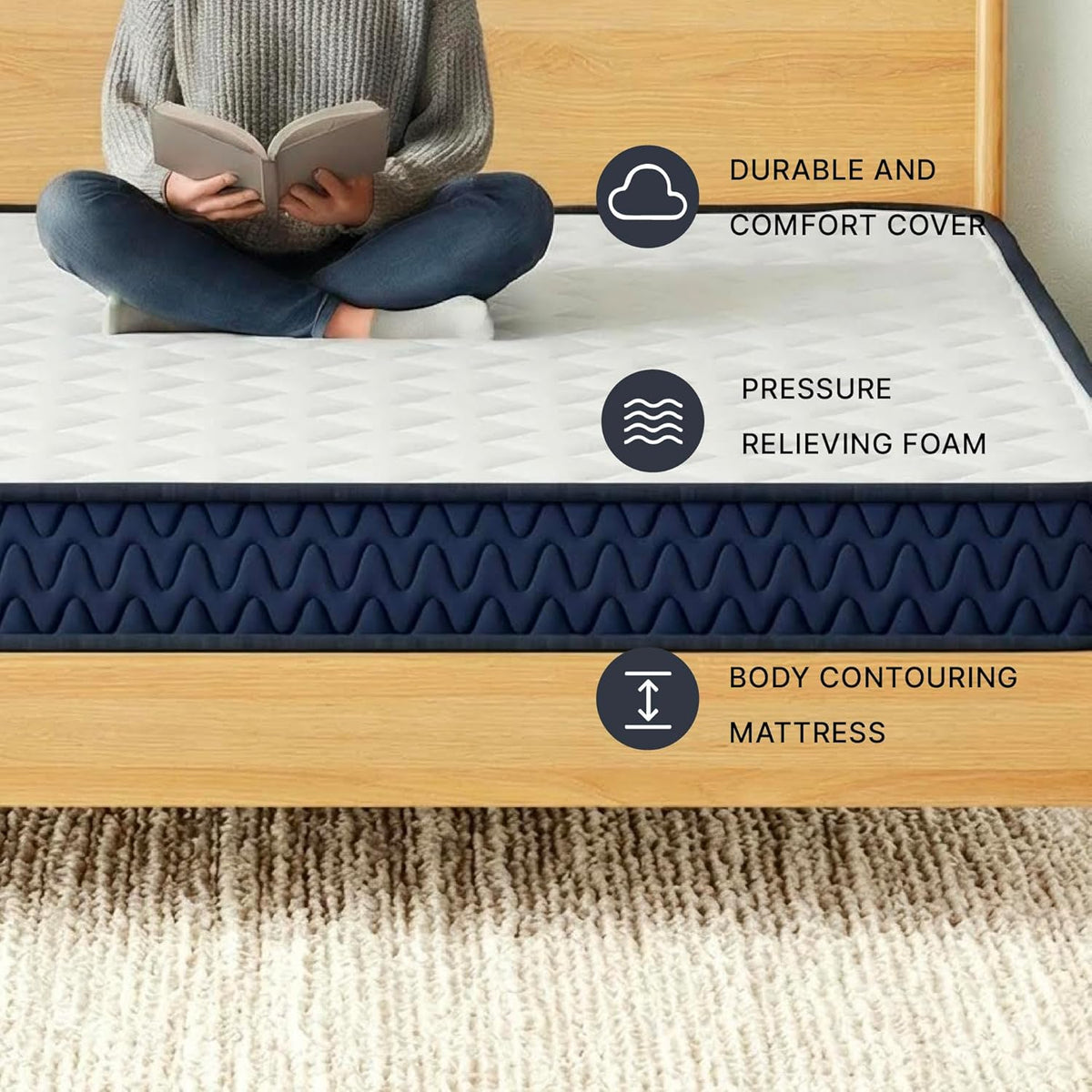 Signature Design by Ashley Memory Foam Mattress, 6-Inch Medium Firm Queen | 3-layer construction, Base and super soft foams, 4-way stretch knit cover, Space saving