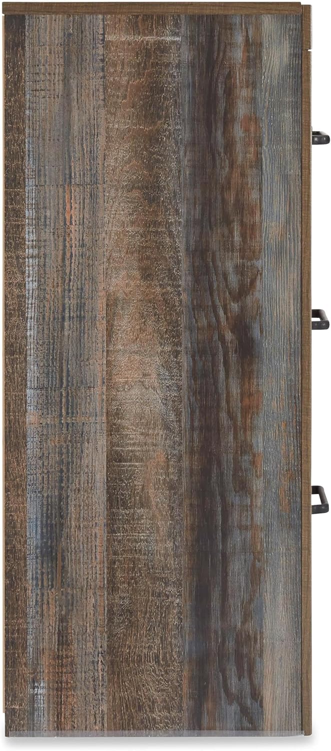 Signature Design by Ashley Rustic 6 Drawer Bedroom Dresser, Drystan | Faux linen drawer lining, Rustic brown finish with subtle teal accents, Sturdy 59-inch wide engineered wood frame
