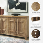Signature Design by Ashley 4-Door Wood Accent Cabinet, Sideboard Credenza | Mango wood, veneer and engineered wood credenza, Soft-close hinges, Cord management, 2 fixed shelves, Dresor Series