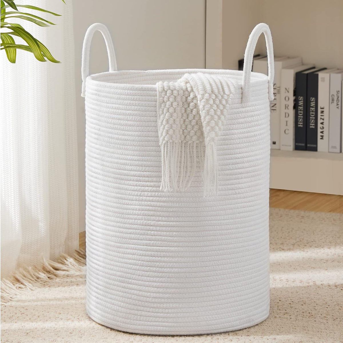 YOUDENOVA Jute Rope Laundry Hamper Basket, 58L Blanket Basket for Nursery