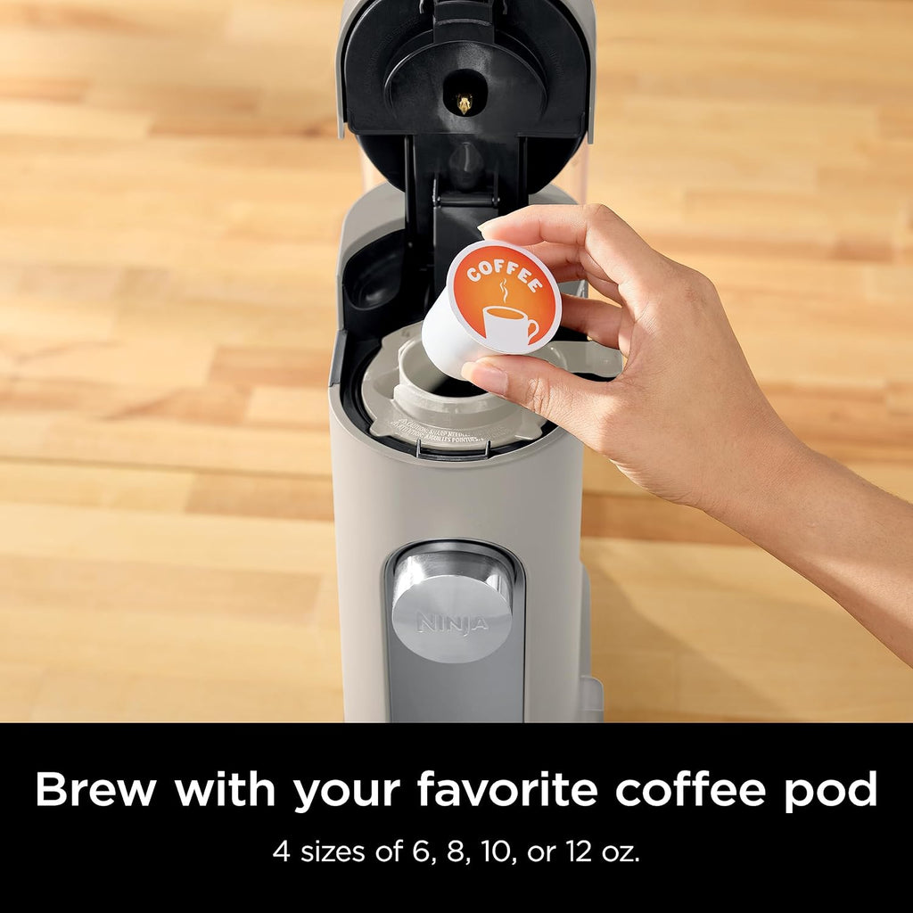 Ninja Pods & Grounds Iced Coffee Maker, K-Cup Pod Compatible, Stone PB041ST | Single-Serve, Brews Grounds, Compact Design, 56-oz. Reservoir, 6-oz. Cup to 24-oz. Travel Mug Brew Sizes