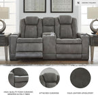 Signature Design by Ashley Power Reclining Loveseat with Console, Gray | Water-resistant faux leather, Zero-gravity recline, Easy View adjustable headrest, Wireless charging, Next-Gen Durapella