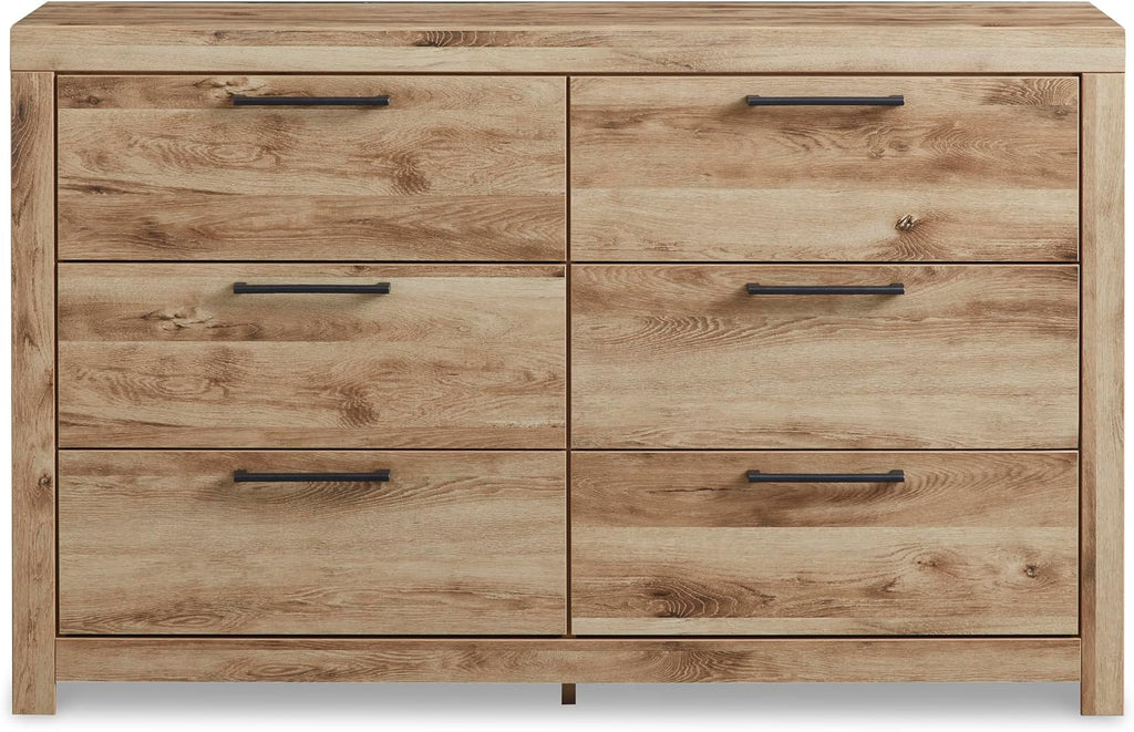 Signature Design by Ashley 6 Drawer Dresser for Bedroom, Golden Oak | 5-minute quick assembly, Contemporary tan brown finish, Durable engineered wood, Hyanna Series