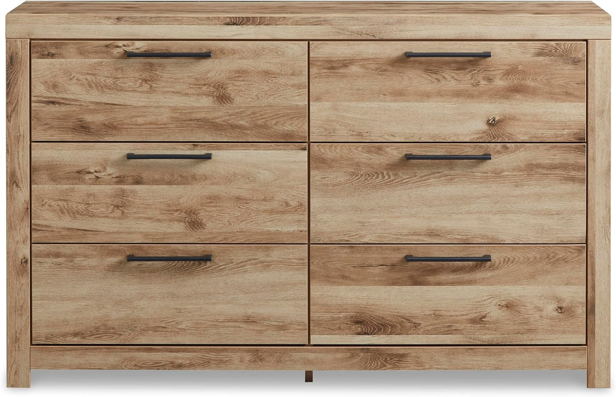 Signature Design by Ashley 6 Drawer Dresser for Bedroom, Golden Oak | 5-minute quick assembly, Contemporary tan brown finish, Durable engineered wood, Hyanna Series