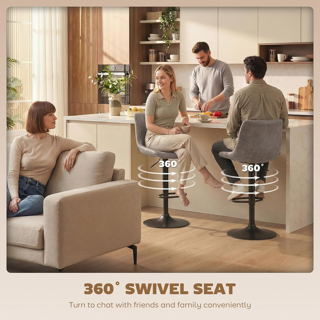 HOMCOM Bar Stools Set of 2, Height Adjustable, Leathaire, Grey