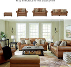Signature Design by Ashley Carianna Rectangular Leather Ottoman, Caramel | No assembly required, Top-grain leather cushion, Faux leather sides, 19-in seat height
