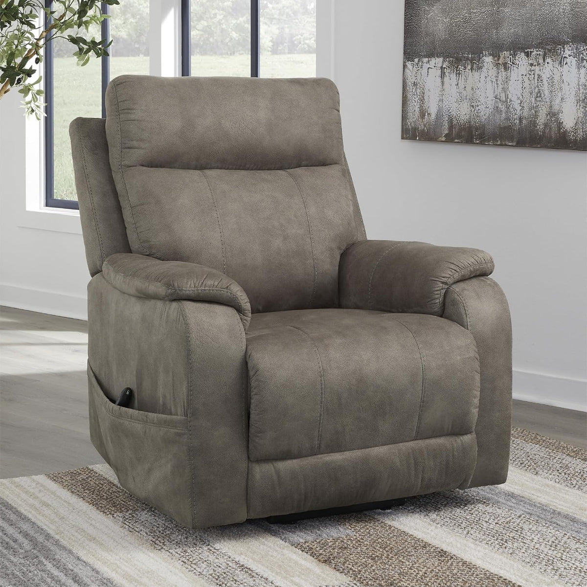 Signature Design by Ashley Dual Motor Power Lift Recliner, Heat & Massage | Fossil suede faux leather, Lift chairs recliners for elderly, Independent back and footrest, Crestmeade Series