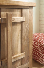 Signature Design by Ashley 4-Door Wood Accent Cabinet, Sideboard Credenza | Mango wood, veneer and engineered wood credenza, Soft-close hinges, Cord management, 2 fixed shelves, Dresor Series