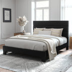 Allewie Queen Size Platform Bed Frame with Velvet Upholstered Headboard