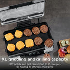 Ninja® Sizzle™ Pro XL 20'' Indoor Griddle & Grill, Silver, GX101 | 40% larger cooking surface, ProTemp IQ edge-to-edge heat, ceramic nonstick plates, detachable ventilated lid, grease control.