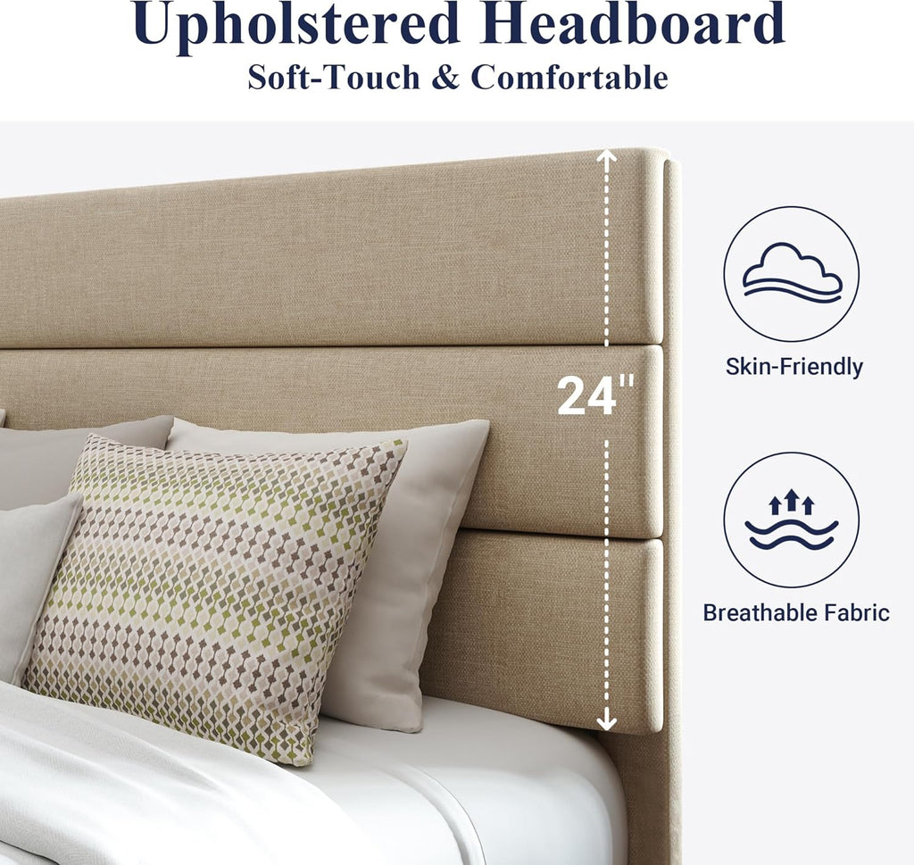 Allewie Queen Size Platform Bed Frame with Fabric Upholstered Headboard