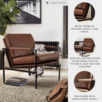 Signature Design by Ashley Puckman Accent Chair, Brown Leather Armchair | Leather and faux leather blend, Bronze-tone metal frame, 26-in wide seat, Upholstered track arms, Living room use