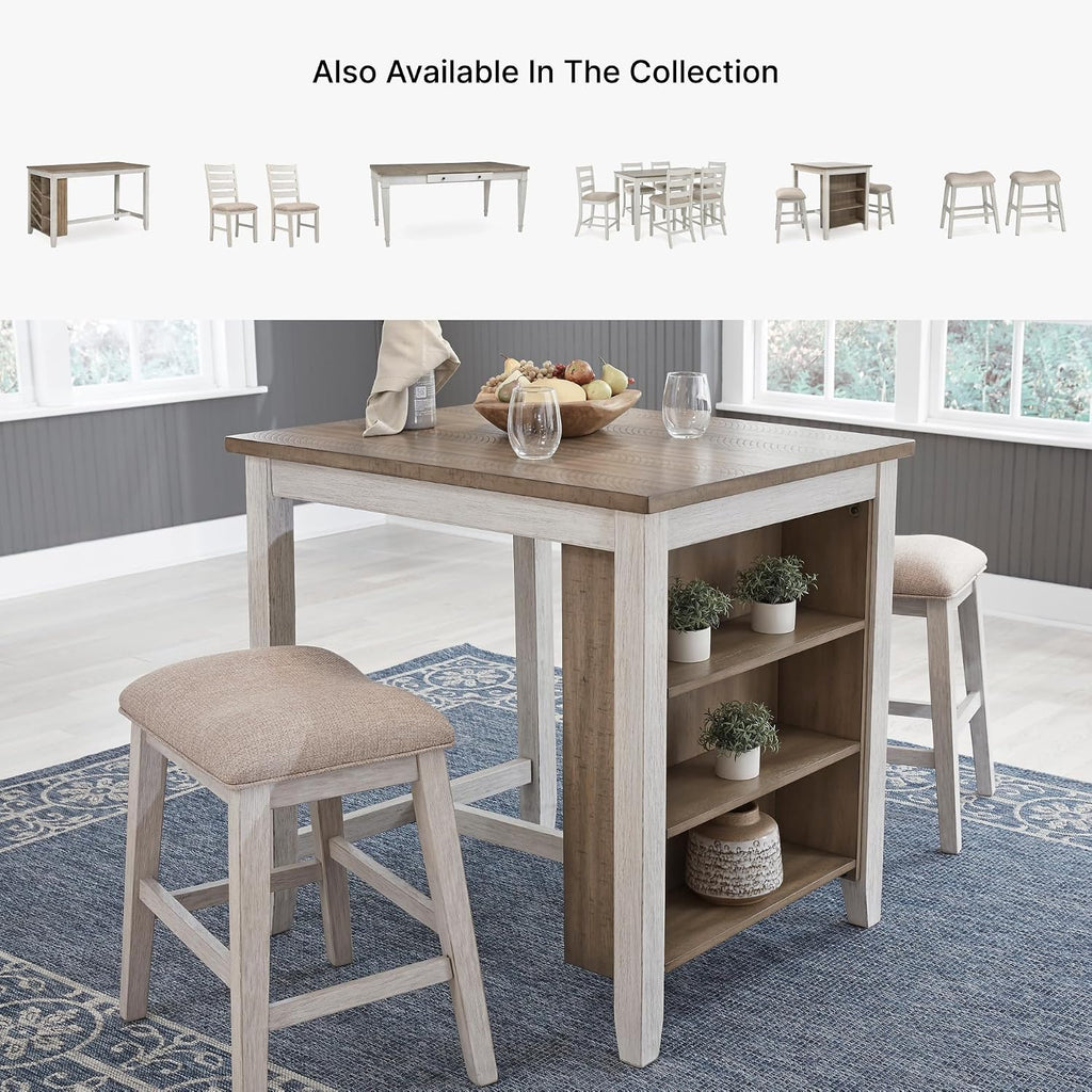 Signature Design by Ashley Skempton Counter Height Bar Stool, Set of 2 | Space-saving 24-inch farmhouse design, Supportive 18.5-inch foam-cushioned saddle seat, Distressed wood frame with footrest