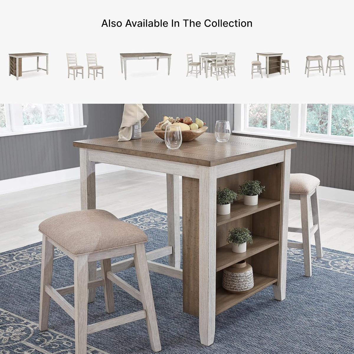 Signature Design by Ashley Skempton Counter Height Bar Stool, Set of 2 | Space-saving 24-inch farmhouse design, Supportive 18.5-inch foam-cushioned saddle seat, Distressed wood frame with footrest