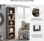 Signature Design by Ashley Trinell Media Pier, 72-Inch Rustic Bookcase | Durable engineered wood, Rustic replicated oak grain, 4 spacious shelves (3 adjustable), Versatile narrow bookshelf
