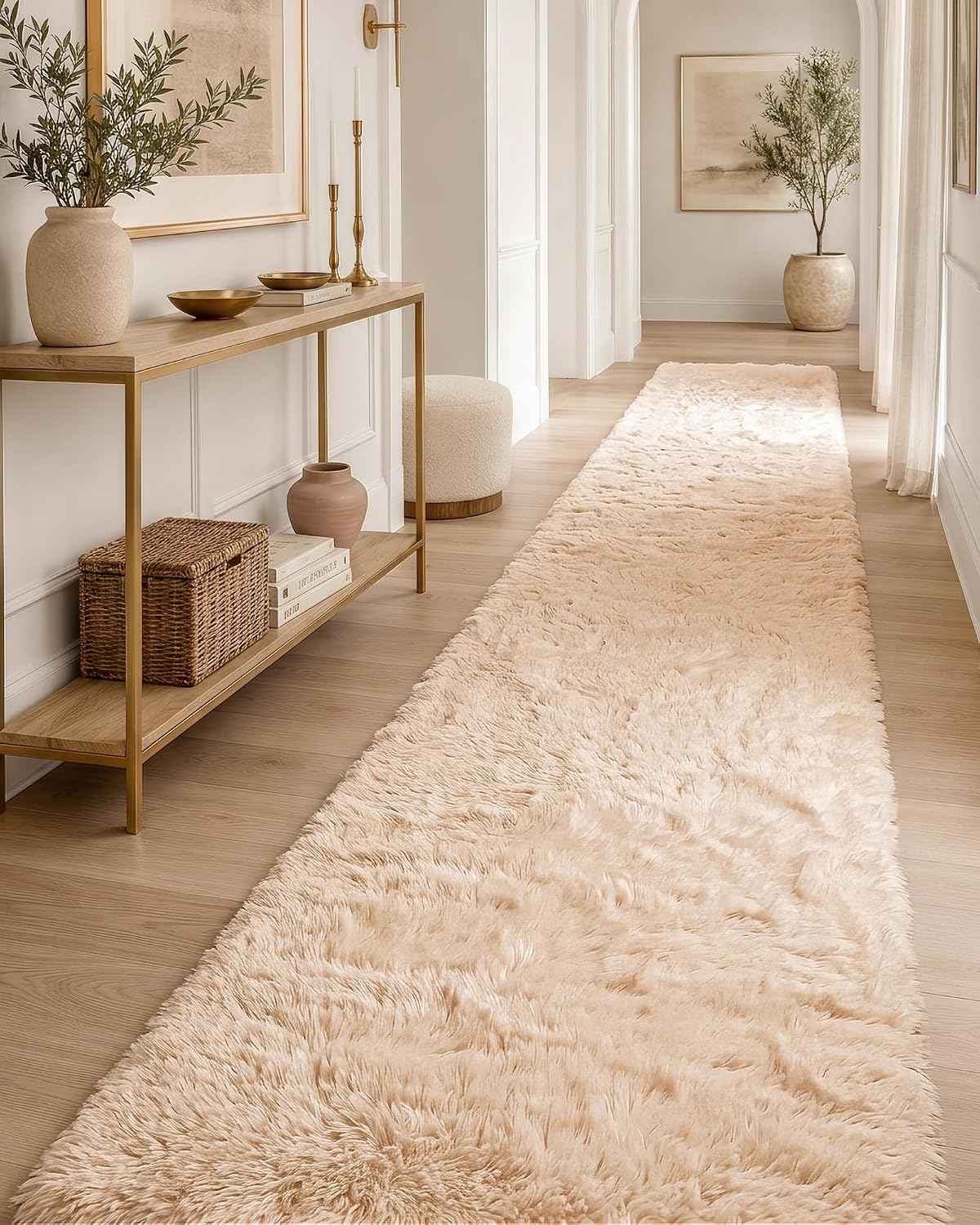 OLANLY Beige Round Rugs for Bedroom - Machine Washable, 4 ft Circle Area Rugs for Living Room, Soft and Fluffy Shaggy Carpet for Teen Girls and Boys, Nursery Rooms, Dorms, Home Decor Aesthetic