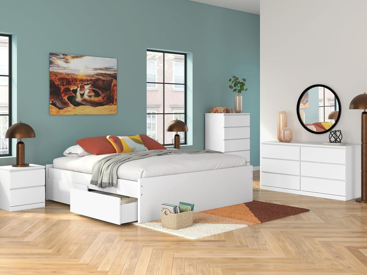 Signature Design by Ashley Onita 2-Drawer White Nightstand Bedside Table | Hardware-free modern small nightstand, Smooth-gliding ball-bearing drawers, Durable engineered wood
