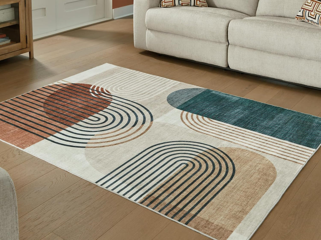 Signature Design by Ashley Washable Area Rug, Mid Century Modern 8x10 | Area rugs for living room, Mid-century modern arch pattern, Ultra-soft polyester faux fur, 5 mm low pile, Farrendale Series
