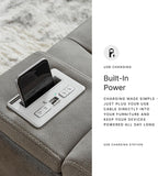 Signature Design by Ashley Power Reclining Loveseat with Console, Gray | Water-resistant faux leather, Zero-gravity recline, Easy View adjustable headrest, Wireless charging, Next-Gen Durapella