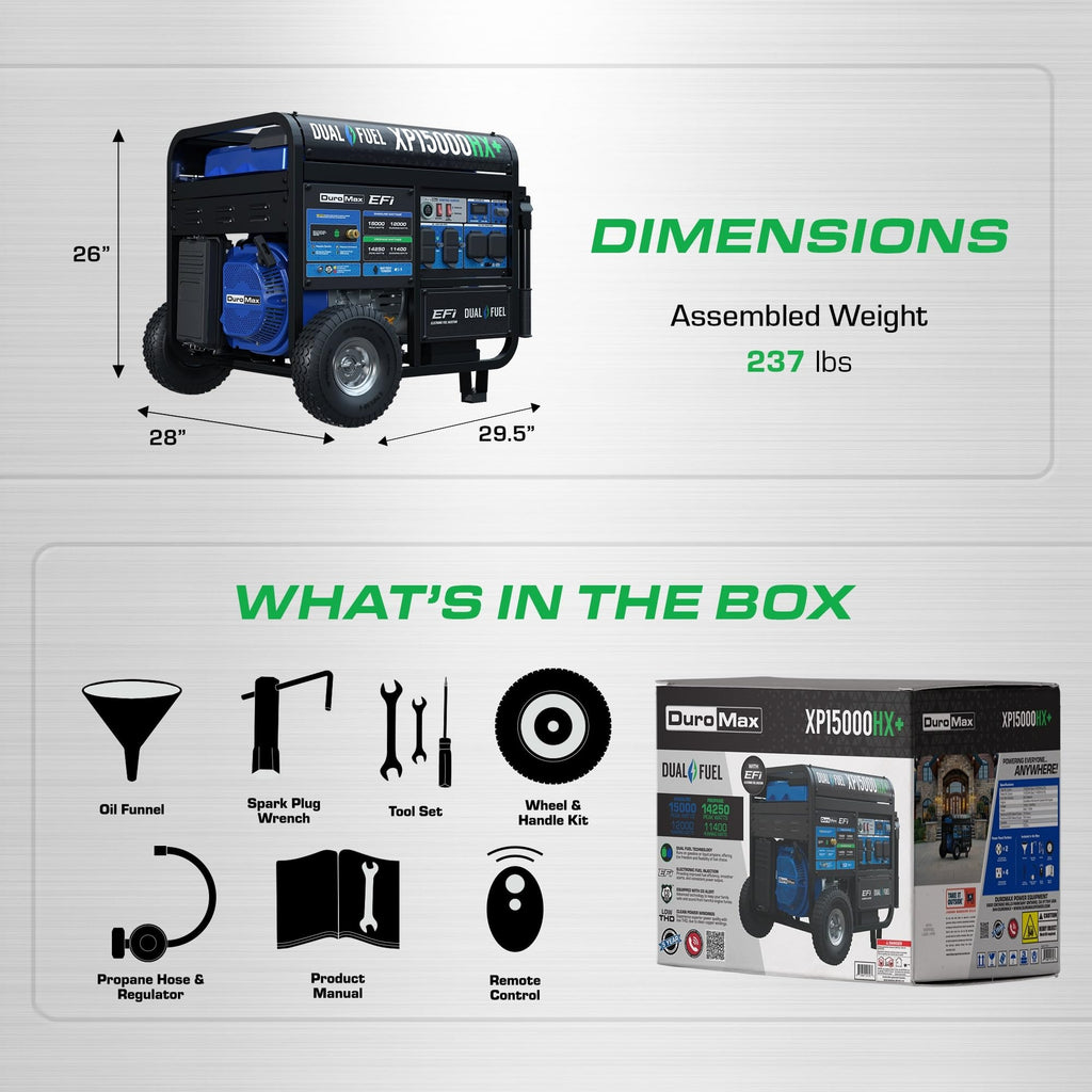 DuroMax XP13000HX 13,000-Watt Dual Fuel Portable Generator - Gas & Propane, Electric Start, Whole Home Power Backup, Transfer Switch Ready, RV & Emergency Ready