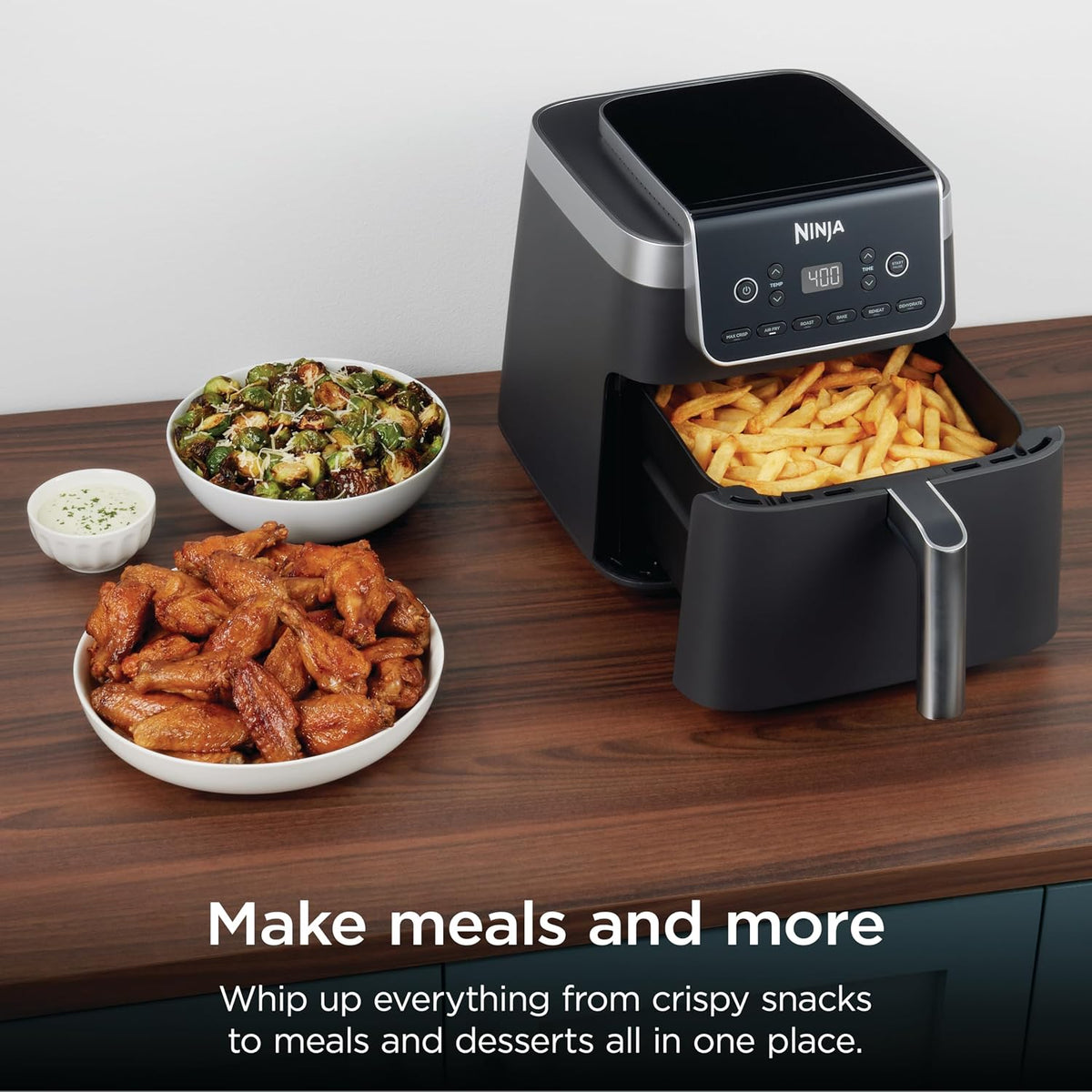 Ninja Air Fryer XL with MaxCrisp, 6.5 Qt, 6-in-1, Grey, AF181 | Max crisp, air fry, roast, bake, reheat, dehydrate, 1750W, 450F max, Fits 9 lbs wings