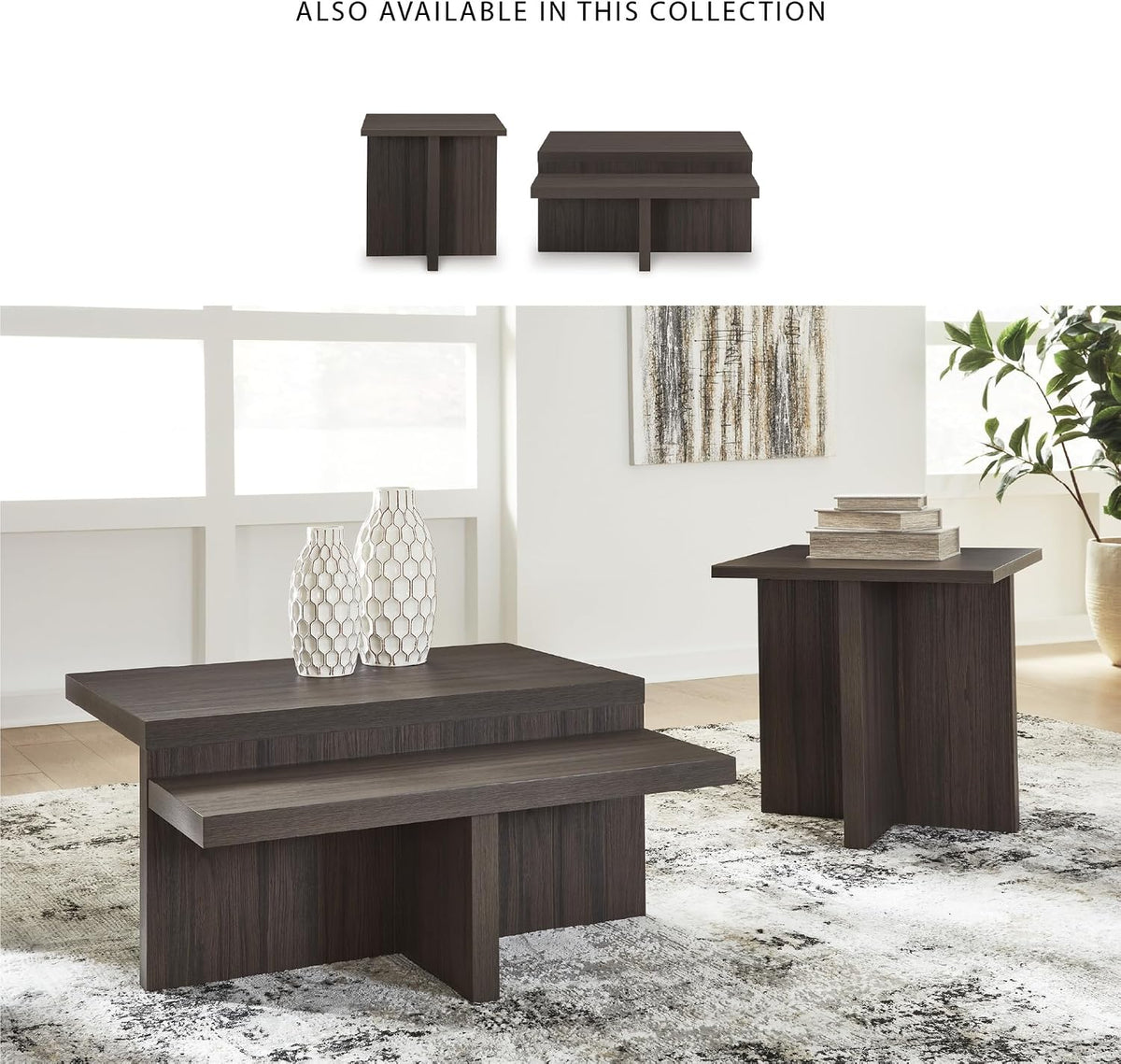 Signature Design by Ashley Zendex Contemporary Table Set with Pedestal Base, Set of 2, Dark Brown